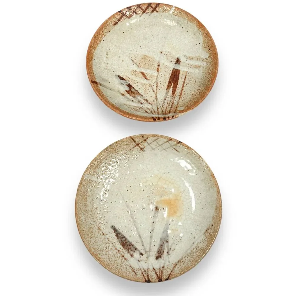 Vintage Japanese Shino Pottery Plates 8.5